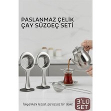 Nacario Mey Ithalat® Çay Süzgeci Seti - 3 Parça Profesyonel ve Kulplu Demlik Filtresi Paslanmaz Çelik 718934