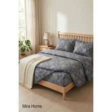 Mira Home Vintage Desen Pamuklu Lastikli Çarşaflı Çift Kişilik Nevresim Takımı  Gri 180X200 cm