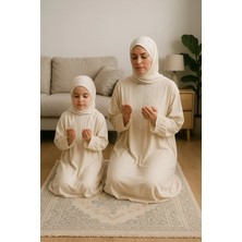 Defka Anne Kız Kendinden Başörtülü Namaz Elbisesi Takımı