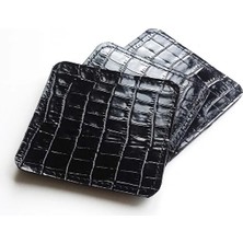 VİP GİFT Lüks Bardak Altlığı Kare Croco Baskılı Hakiki Deri Siyah Bardak Altı
