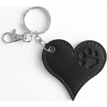 VİP GİFT Pati Pet Anahtarlık Hakiki Deri Siyah Kalpli