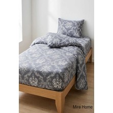 Mira Home Vintage Desen Pamuklu Lastikli Çarşaflı Tek Kişilik Nevresim Takımı  Gri 100X200 cm