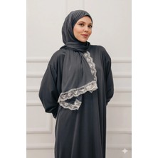 Defka Tek Parça Lüks Şık Dantelli Kadın Başörtülü Namaz Elbisesi