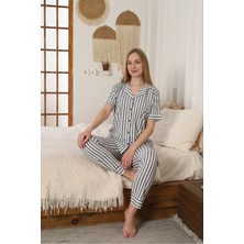 Defka : %100 Pamuklu Kısa Kollu Full Düğmeli Kadın Pijama Takımı - Yumuşak Dokulu Ev Giyimi