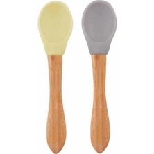 Nacario Mey Ithalat®   Bambu Saplı Silikon Mama Kaşığı 2li Mellow Yellow / Powder Grey