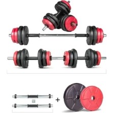 MarkEntegra Multifonksiyonel Halter ve Dambıl Seti - Kırmızı ve Siyah