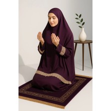 Defka Iki Parça Etekli Dantelli Kadın Namaz Elbisesi Düz Renk