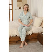 Defka : %100 Pamuklu Kısa Kollu Full Düğmeli Kadın Pijama Takımı - Yumuşak Dokulu Ev Giyimi