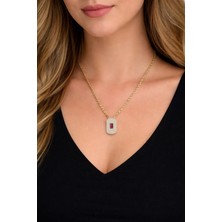 Gmn Collection Pembe Taşlı Çerçeveli Baget Model Ithal Altın Kaplama Kolye