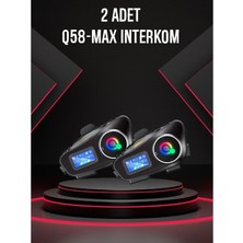 Azurtech 2 Adet Q58-MAX Radyolu Telsiz Özellikli 2 Kişi Bağlantılı Bluetooth Kask Kulaklık Ekranlı Fenerli Müzik ve Intercom