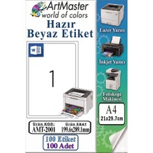 ArtMaster A4 Hazır Beyaz Etiket 199.6X289.1MM 100 Sayfa 1 Paket Kendinden Yapışkanlı Fotokopi Lazer Inkjet Kağıdı Yazıcılara Için
