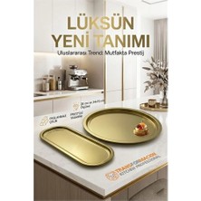 Senka Mey Ithalat® Masterpiece Çelik Tepsi Seti – Yuvarlak 28 cm & Dikdörtgen 34X15 cm 722990