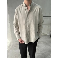 Difransel Jeans Rahat Kalıp Keten Pamuklu Bej Gömlek