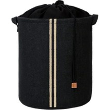 MarkEntegra Büzgülü Çizgili Jüt Çamaşır Sepeti, 36X40 cm Siyah Renk