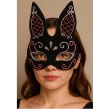 Pileli Store Siyah Renk Kırmızı Beyaz Simli Siyah Süet Kaplama Tavşan Maskesi 18X16 cm