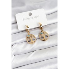 Pileli Store Pilelistore  316L Çelik Yaşam Ağacı Model Kadın Küpe