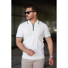 Erkek Dikey Kabartmalı Örgü Dokulu Fermuar Yakalı Tişört