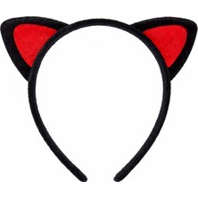 Pileli Store Peluş Kedi Kulak Taç Kırmızı Siyah – Çocuk Parti &amp; Kostüm Tacı