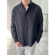 Difransel Jeans Rahat Kalıp Keten Pamuklu Siyah Gömlek