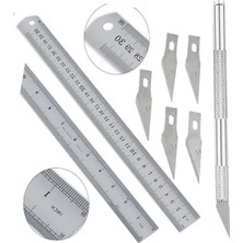 MarkEntegra Paslanmaz Çelik 30 cm Cetvel ve Yedek Bıçaklı Kretuar