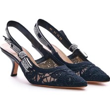 Gloriys Ayakkabı & Çanta Siyah Millefiori Motifli J'adior Slingback Bayan Topuklu Ayakkabı