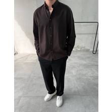 Difransel Jeans Rahat Kalıp Keten Pamuklu Kahve Gömlek