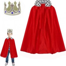 Pileli Store Çocuk Boy Kral Pelerini 90 cm ve Yumuşak Eva Kral Tacı Gümüş Renk (4887)