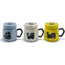 Pileli Store Pilelistore- Kedi Desenli Kapaklı Seramik Kupa Bardak