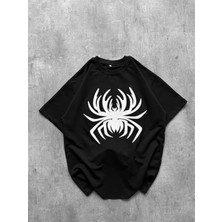 Zenvia Erkek Örümcek Baskılı Tişört Kısa Kollu Bisiklet Yaka T-Shirt - Siyah