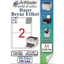 ArtMaster A4 Hazır Beyaz Etiket 199.6X143.5MM 100 Sayfa 1 Paket 2 Li Kendinden Yapışkanlı Fotokopi Lazer Inkjet Kağıdı Yazıcılara