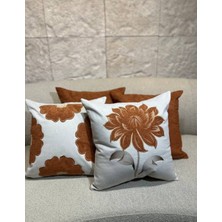 Diva Home 4lü  Özel Tasarım Nakışlı 2 Sade Taba Renk 2 Taba Çiçek Serisi Kırlent Kılıfı 45X45 cm – 2 Farklı Model, Şık ve Modern