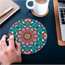 MarkEntegra Renkli Mandala Tasarımlı Yuvarlak Mouse Pad, 20 x 20 cm