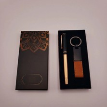 Pileli Store Deri Anahtarlık ve Bakır Roller Kalem Seti