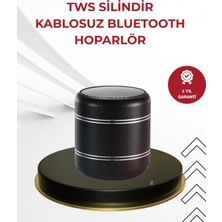 Pileli Store Kompakt Silindir Metal Bluetooth Hoparlör 400 Mah Uzun Pil Tws Destekli