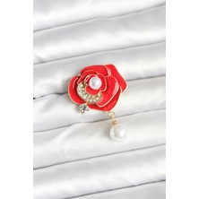 Pileli Store Pilelistore  Kırmızı Gül Incili Model Broş