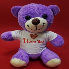 Pileli Store Mor I Love You Tişörtlü Peluş Ayıcık