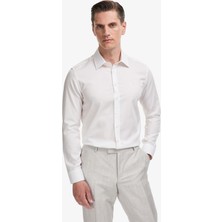Cacharel Erkek Ekru Slim Fit Liyosel Pamuk Karışımlı Klasik Yaka Armürlü Gömlek 50319147-VR019