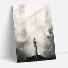 Popcasso Minimalist Deniz Feneri Cam Tablo Modern Sanat ile Tasarlanmış Cam Duvar Tablosu