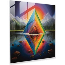 Popcasso Gökkuşağı Renkli Işık Temalı Temperli Cam Tablo - Pink Floyd Prizması