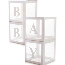 Avcı Parti Dünyası Baby ve Gırl Yazılı Beyaz Şeffaf Balon Kutusu, Baby Shower ve Doğum Günü Partisi Için Dekoratif Kutular
