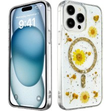 Asa Store Iphone 15 Pro Max Kılıf Daisy Simli Magsafe Kapak - Gold