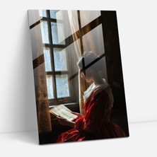 Popcasso Kadın Mektup Okur Temalı Modern Sanat Cam Tablosu - Johannes Vermeer Tarzında Dekorasyon