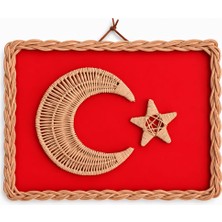 Siparis Box El Yapımı Bambu Örgü Türk Bayrağı Ay Yıldız Duvar Dekoru