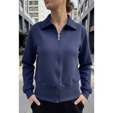 Evavi Kadın Lacivert Fermuarlı Yakalı Sweatshirt