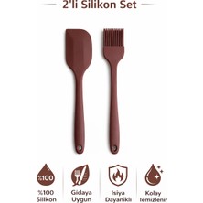 Evolis Kitchen Isıya Dayanıklı Yanmaz Yapışmaz Spatula ve Fırça Seti Kahverengi