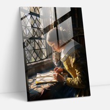 Popcasso Kadın Mektup Yazarken Cam Tablo Sanatı - Johannes Vermeer Duvar Dekorasyonu