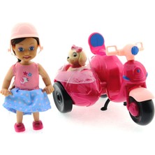 MEGA Cute Doll Mini Bebek ve Köpekli Mor Motorsiklet