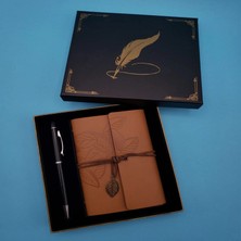 Pileli Store Taba Deri Defter ve Kalem Set