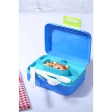 MarkEntegra Kendinden Kaşıklı 2 Katlı Beslenme Kutusu, 5 Bölmeli, Mavi