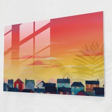 Popcasso Kasaba Günbatımı Temperli Cam Tablo - Harlem Temalı Modern Sanat Duvar Tablosu